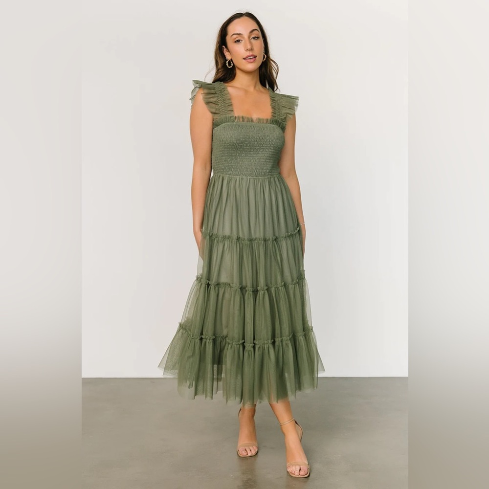Baltic Born Emma Smocked Tulle Dress / Sage / L